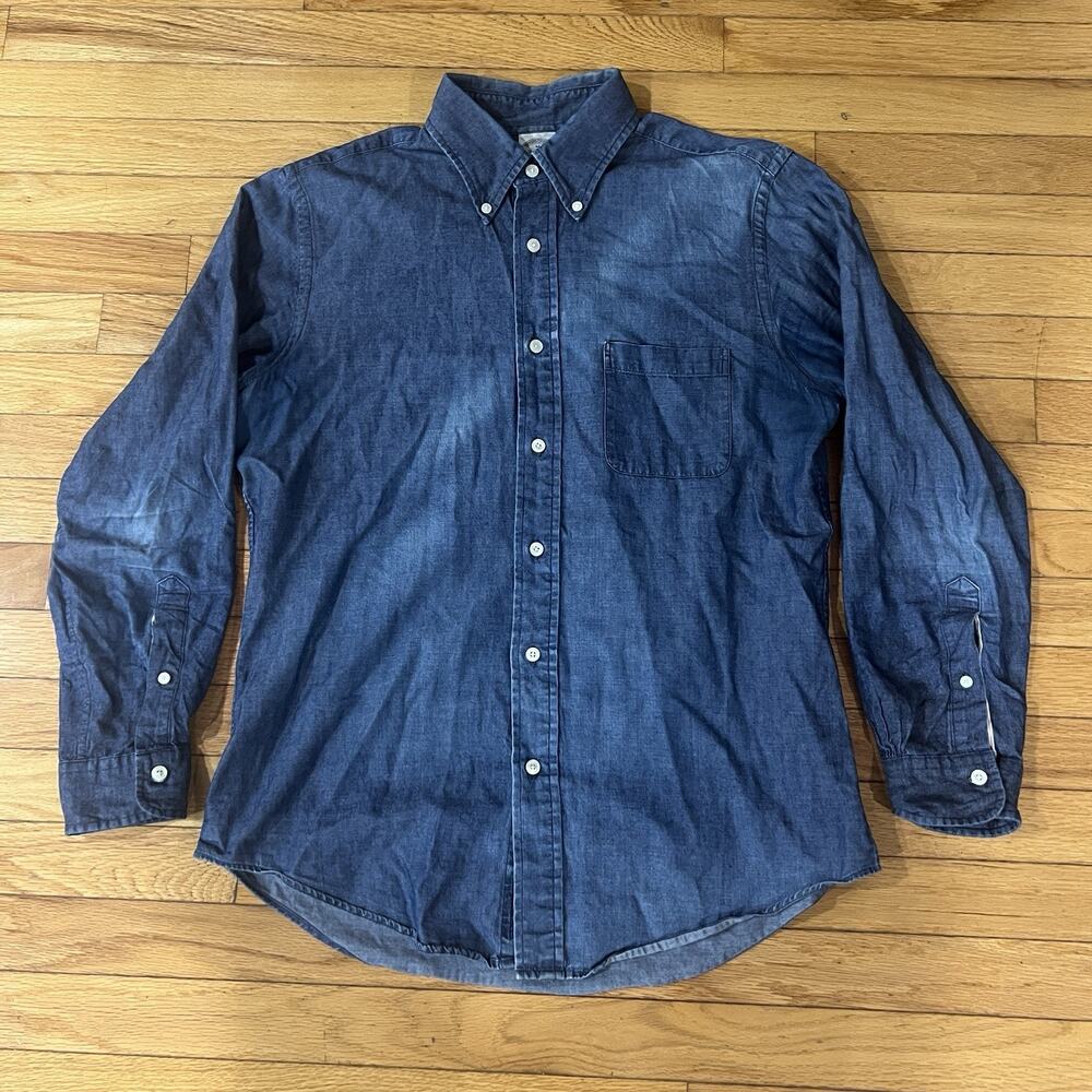 Brooks Brothers SELVEDGE CHAMBRAY Men Button Down Shirt Blue Cotton Regent Fit